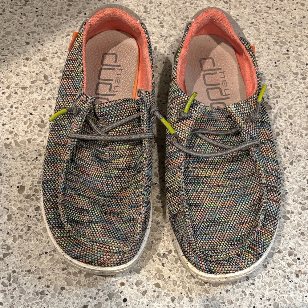 Hey Dude Multicolor Loafers with Orange and Green Accents